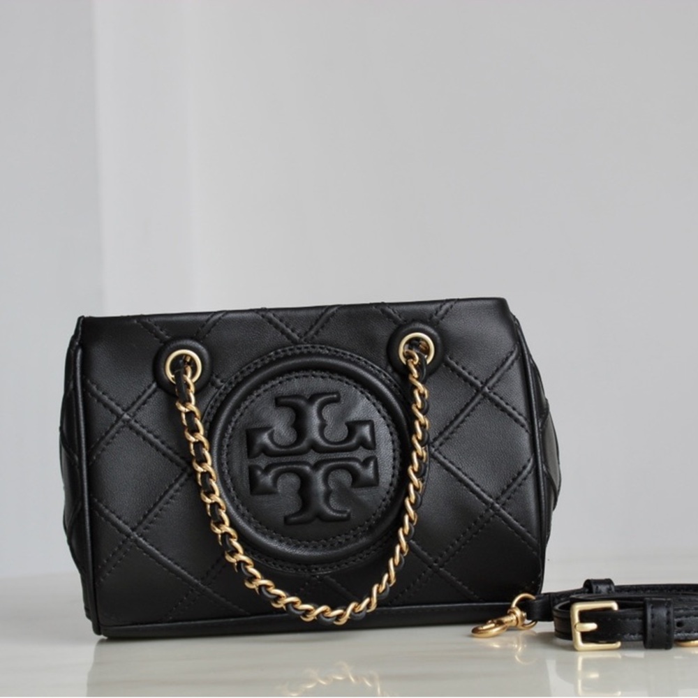 Tory Burch Black Quilted Mini Bag with Gold Chain